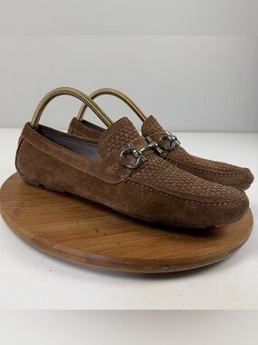 Salvatore Ferragamo Parigi Brown Suede Woven Bit Loafers